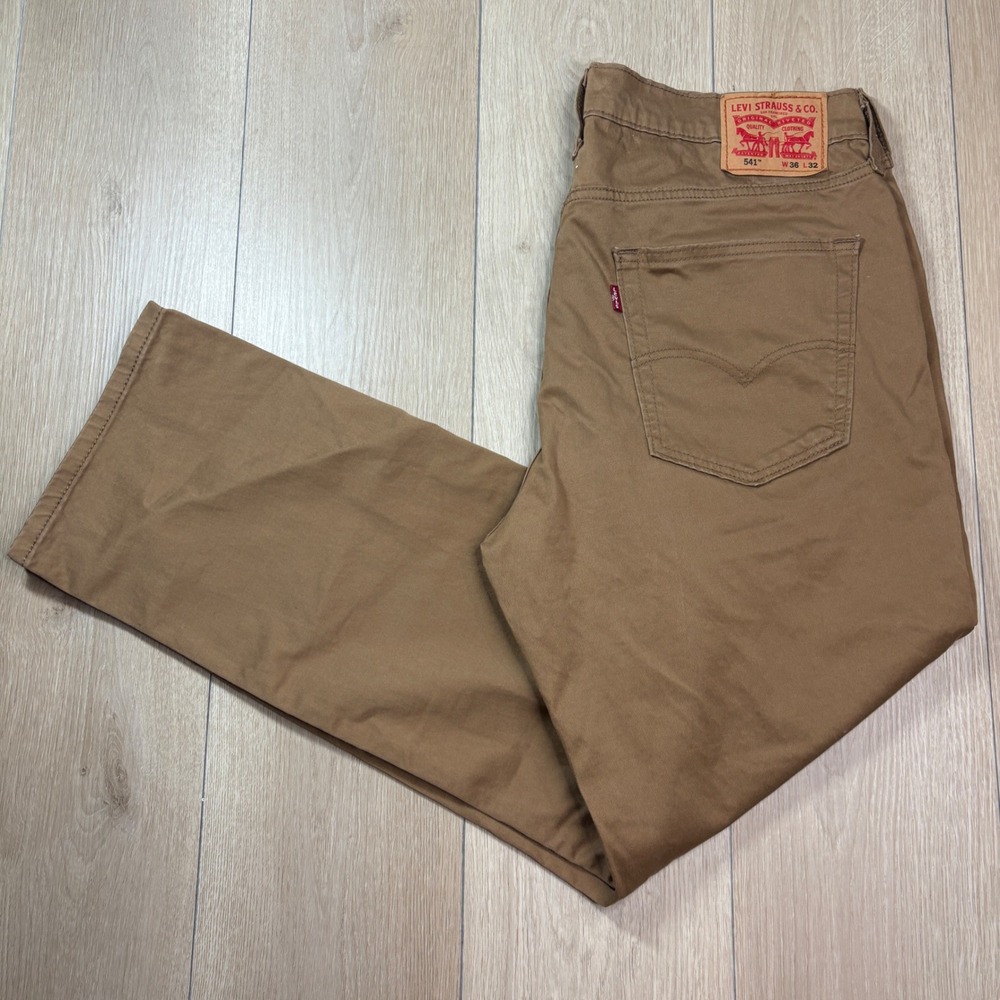 Levis 541 Athletic Taper Tan Brown Chinos Khaki Pants Jeans Mens 36x32 Waterless